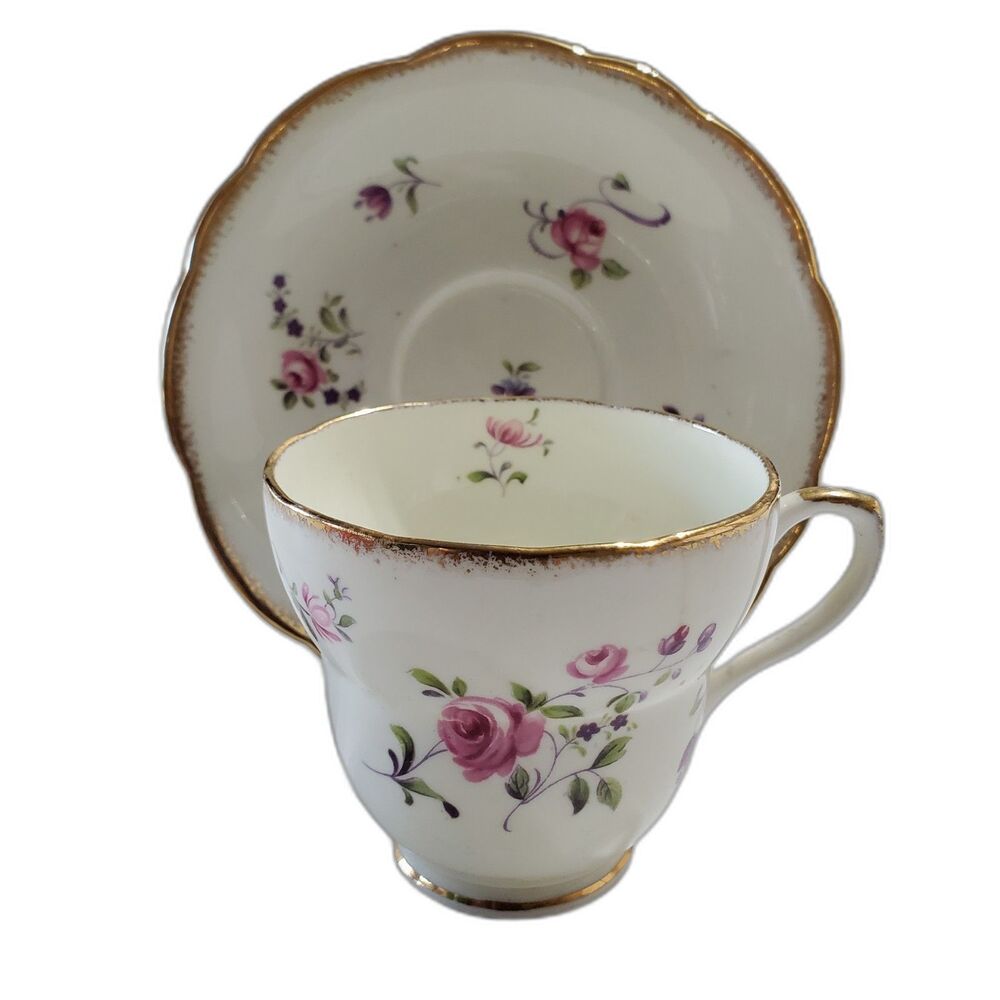 Foley China Teacup & Saucer Cream  with Miniature Roses~Vintage~